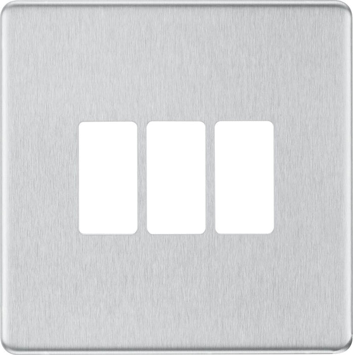 BG GridLite MFBS3 Flatplate Screwless 3G Grid Front Plate - Brushed Steel