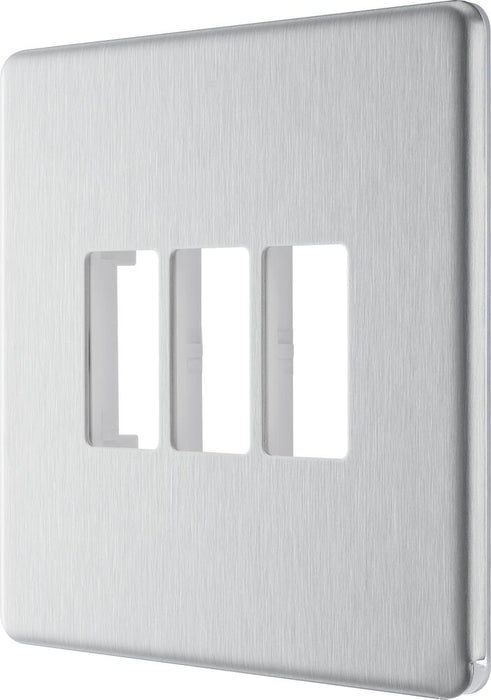 BG GridLite MFBS3 Flatplate Screwless 3G Grid Front Plate - Brushed Steel