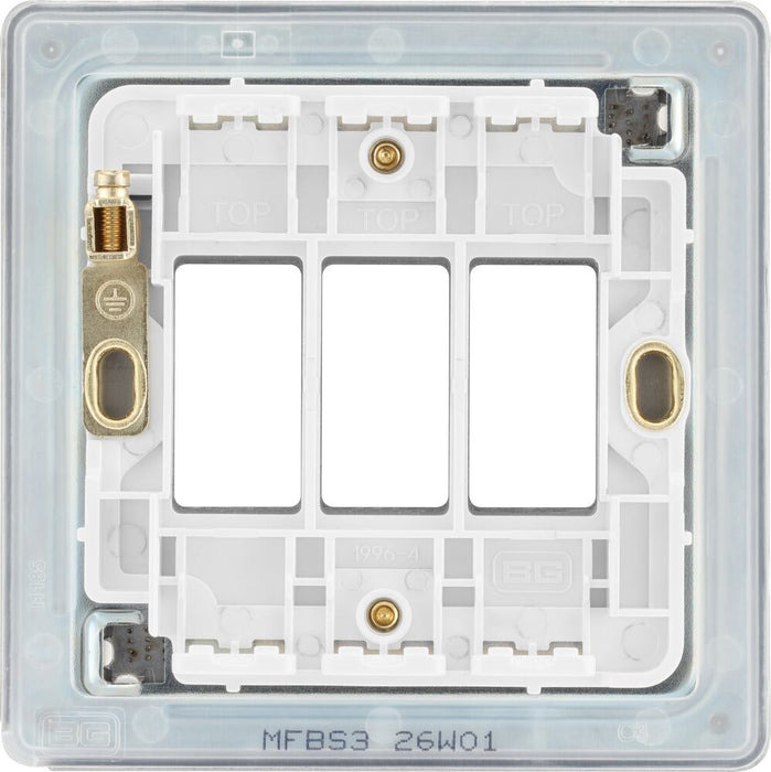 BG GridLite MFBS3 Flatplate Screwless 3G Grid Front Plate - Brushed Steel