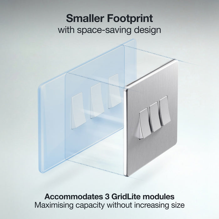 BG GridLite MFBS3 Flatplate Screwless 3G Grid Front Plate - Brushed Steel