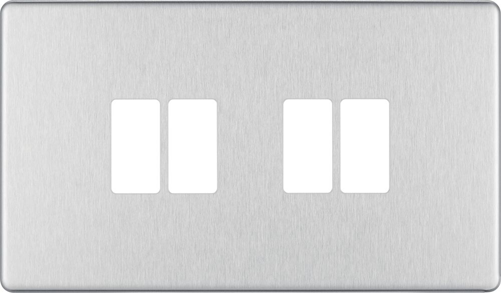 BG GridLite MFBS4 Flatplate Screwless 4G Grid Front Plate - Brushed Steel