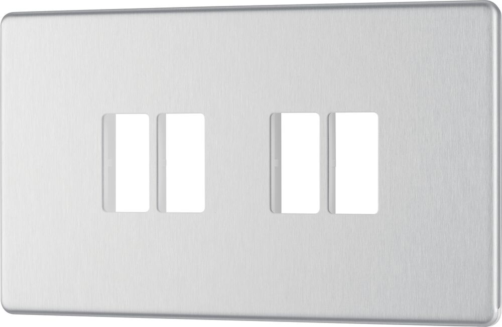 BG GridLite MFBS4 Flatplate Screwless 4G Grid Front Plate - Brushed Steel
