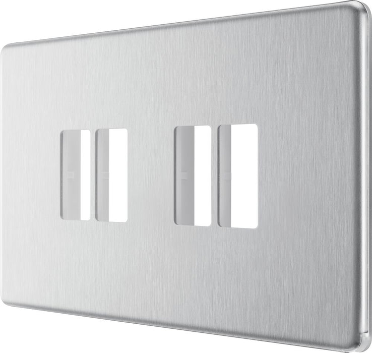 BG GridLite MFBS4 Flatplate Screwless 4G Grid Front Plate - Brushed Steel