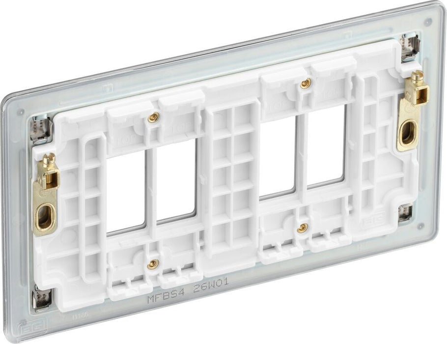 BG GridLite MFBS4 Flatplate Screwless 4G Grid Front Plate - Brushed Steel
