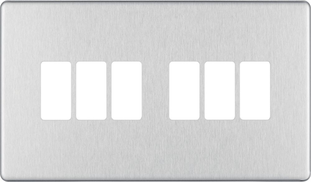 BG GridLite MFBS6 Flatplate Screwless 6G Grid Front Plate - Brushed Steel