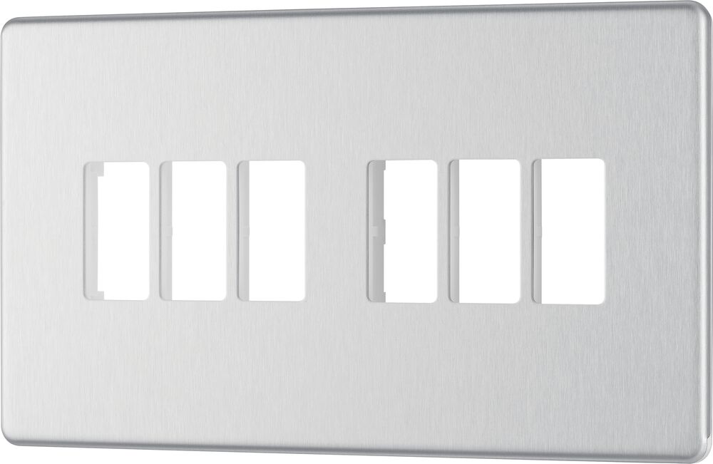 BG GridLite MFBS6 Flatplate Screwless 6G Grid Front Plate - Brushed Steel