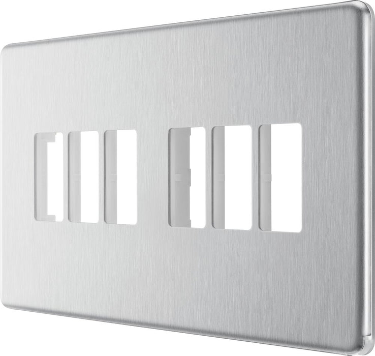 BG GridLite MFBS6 Flatplate Screwless 6G Grid Front Plate - Brushed Steel