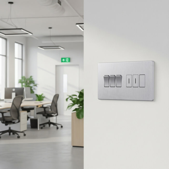BG GridLite MFBS6 Flatplate Screwless 6G Grid Front Plate - Brushed Steel
