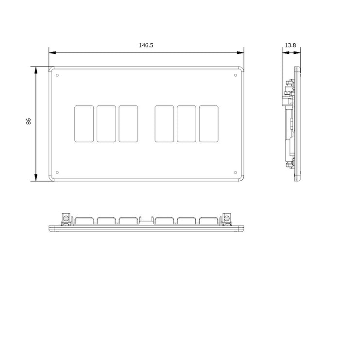 BG GridLite MFBS6 Flatplate Screwless 6G Grid Front Plate - Brushed Steel