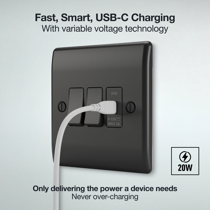 BG GridLite MFBUSBC20B 20W USB-C Module - Matt Black