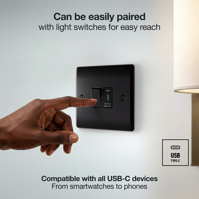 BG GridLite MFBUSBC20B 20W USB-C Module - Matt Black