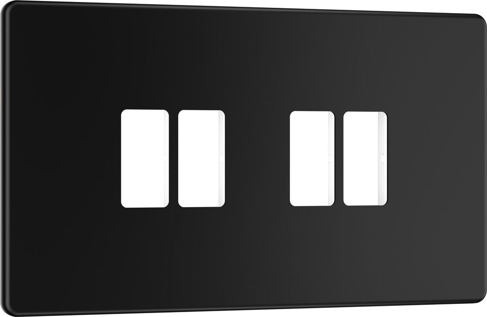 BG GridLite MFFB4 Flatplate Screwless 4G Grid Front Plate - Matt Black