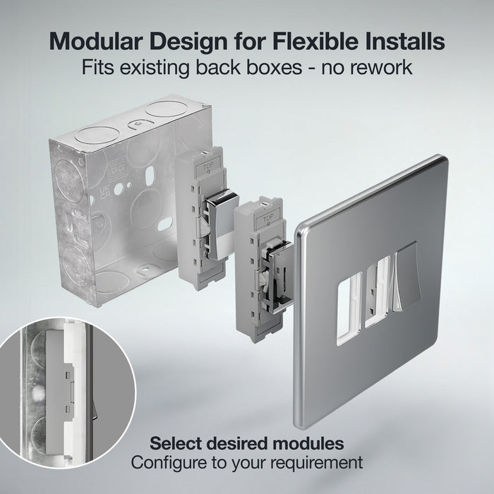 BG GridLite MFPC1 Flatplate Screwless 1G Grid Front Plate - Polished Chrome