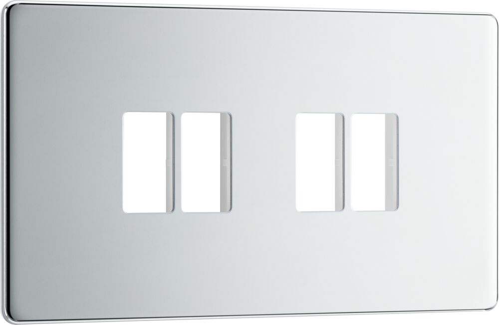 BG GridLite MFPC4 Flatplate Screwless 4G Grid Front Plate - Polished Chrome