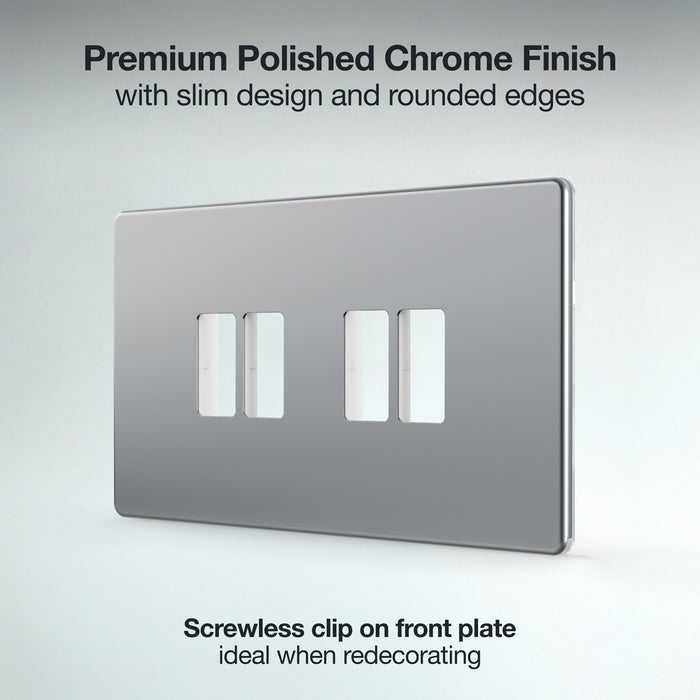 BG GridLite MFPC4 Flatplate Screwless 4G Grid Front Plate - Polished Chrome