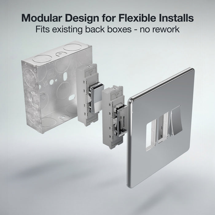 BG GridLite MFPC4 Flatplate Screwless 4G Grid Front Plate - Polished Chrome