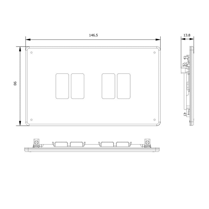 BG GridLite MFPC4 Flatplate Screwless 4G Grid Front Plate - Polished Chrome