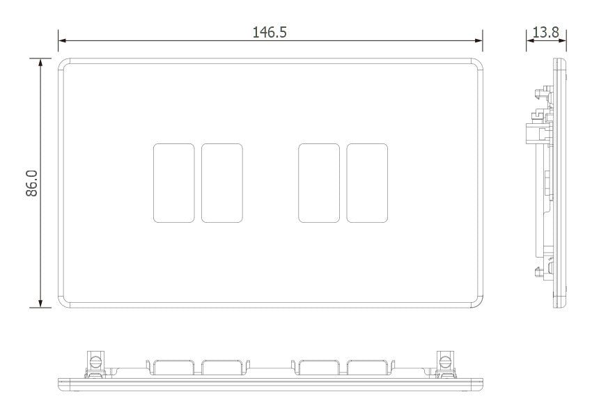 BG GridLite MFPC4 Flatplate Screwless 4G Grid Front Plate - Polished Chrome