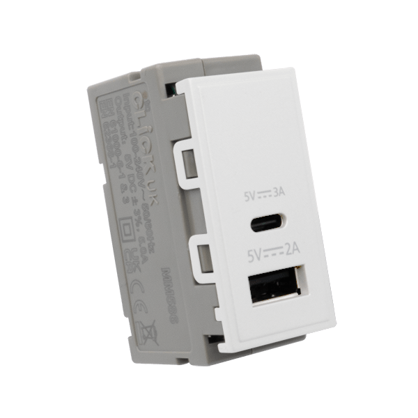 Click New Media MM586WH Dual USB Module 2A Type A 3A Type C - White ...