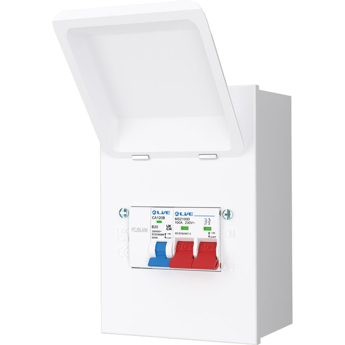 LIVE Electrical MMGUMS20 4 Way IP40 Metal Mini Garage Unit with 100A Main Switch, B20A MCB
