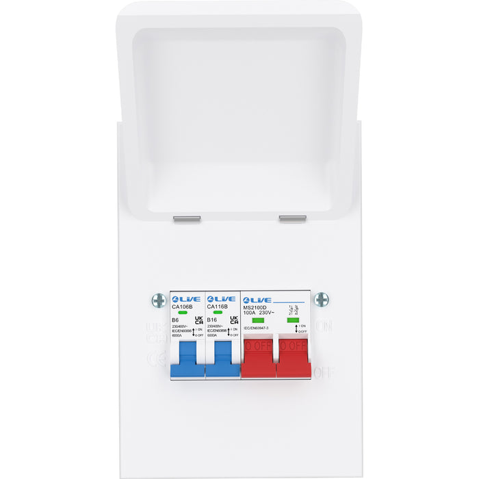 LIVE Electrical MMGUMS616 4 Way IP40 Metal Mini Garage Unit with 100A Main Switch, B6A/B16A MCB