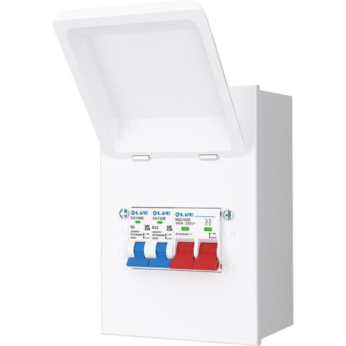 LIVE Electrical MMGUMS632 4 Way IP40 Metal Mini Garage Unit with 100A Main Switch, B6A/B32A MCB