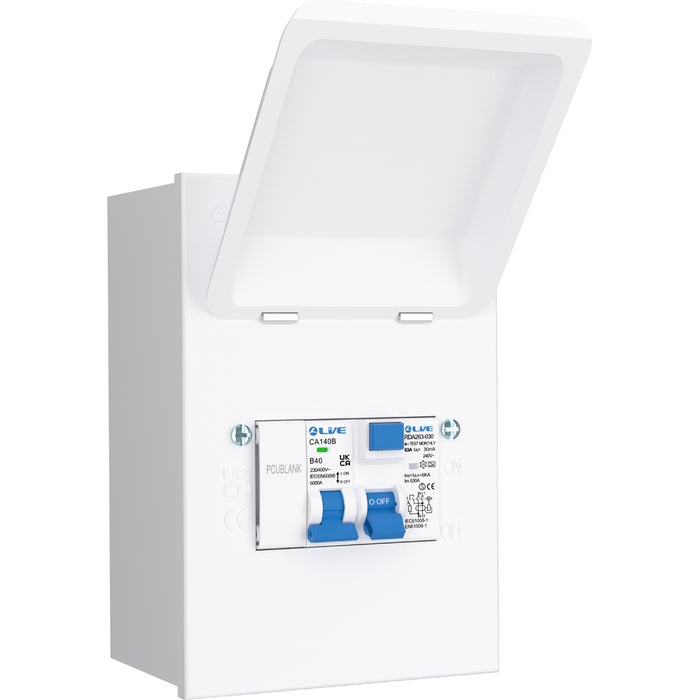 LIVE Electrical MMSU6340 4 Way IP40 Metal Mini Shower Unit with 63A 30mA Type A RCD, B40A MCB
