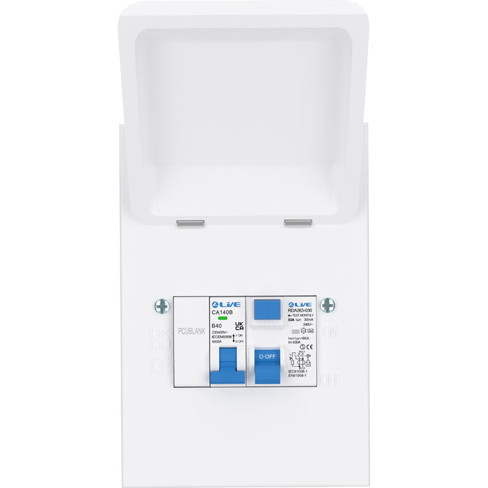 LIVE Electrical MMSU6340 4 Way IP40 Metal Mini Shower Unit with 63A 30mA Type A RCD, B40A MCB