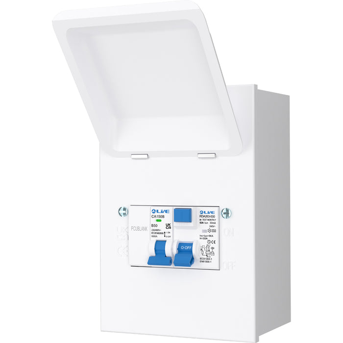LIVE Electrical MMSU6350 4 Way IP40 Metal Mini Shower Unit with 63A 30mA Type A RCD, B50A MCB