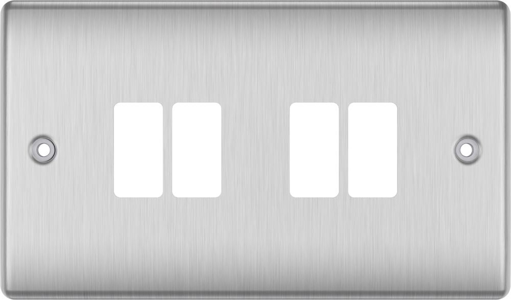 BG GridLite MNBS4 Nexus Metal 4G Grid Front Plate - Brushed Steel