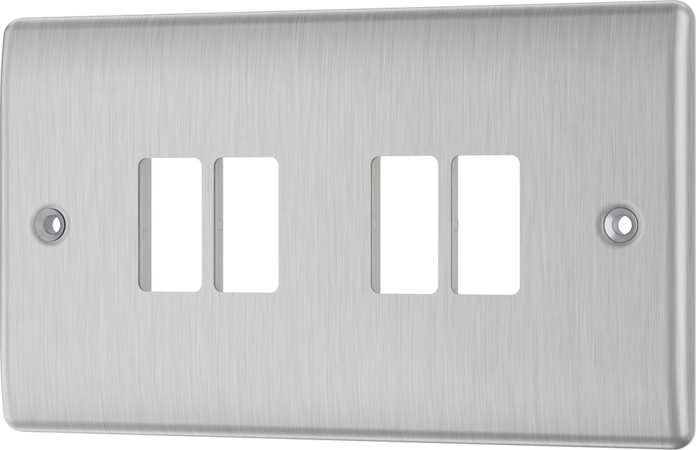 BG GridLite MNBS4 Nexus Metal 4G Grid Front Plate - Brushed Steel