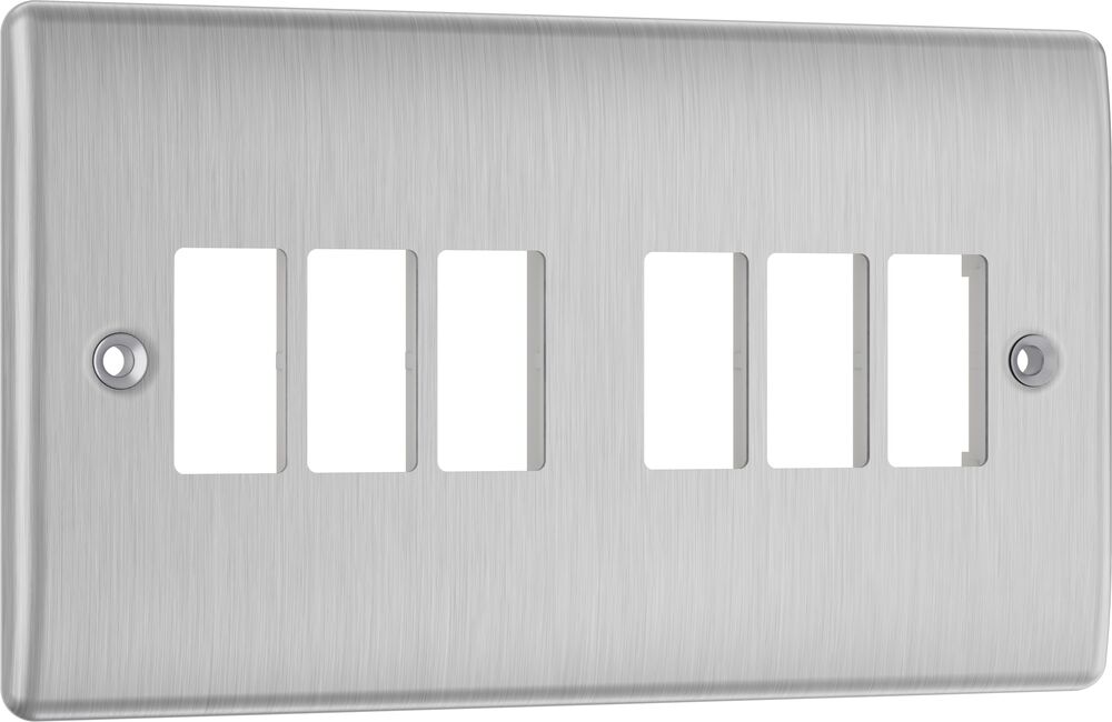 BG GridLite MNBS6 Nexus Metal 6G Grid Front Plate - Brushed Steel