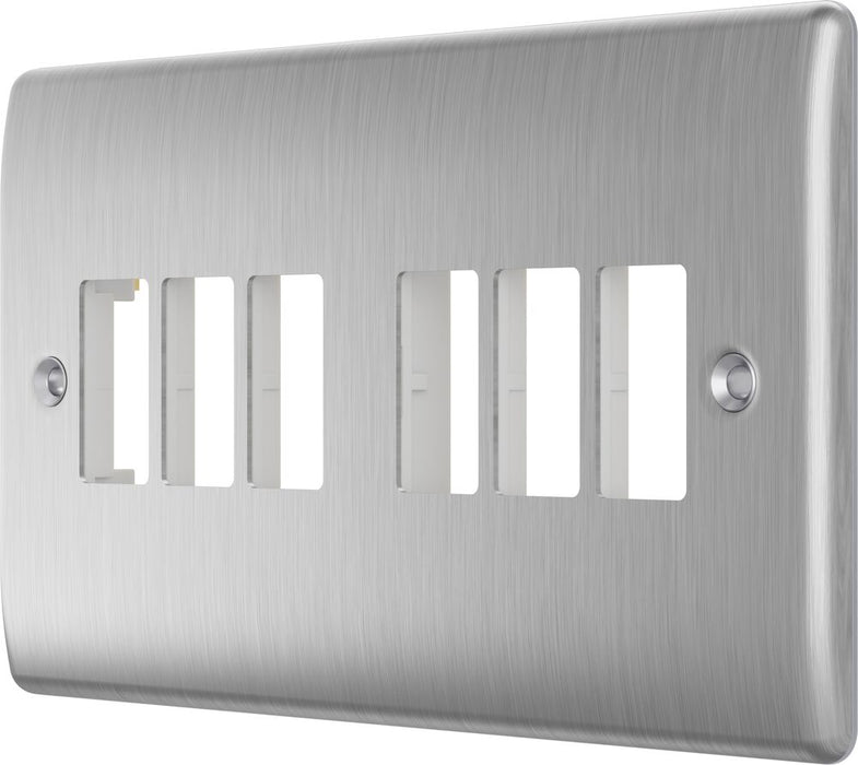 BG GridLite MNBS6 Nexus Metal 6G Grid Front Plate - Brushed Steel