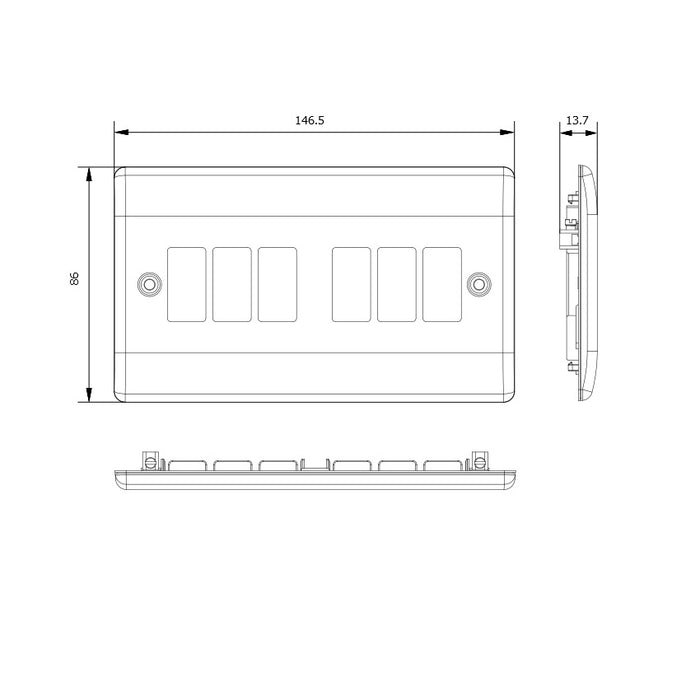 BG GridLite MNBS6 Nexus Metal 6G Grid Front Plate - Brushed Steel