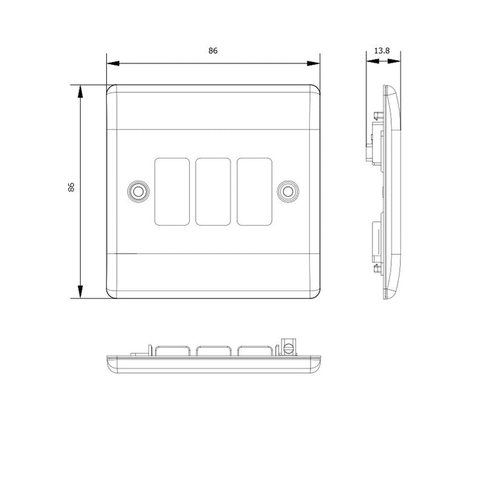 BG GridLite MNPC3 Nexus Metal 3G Grid Front Plate - Polished Chrome