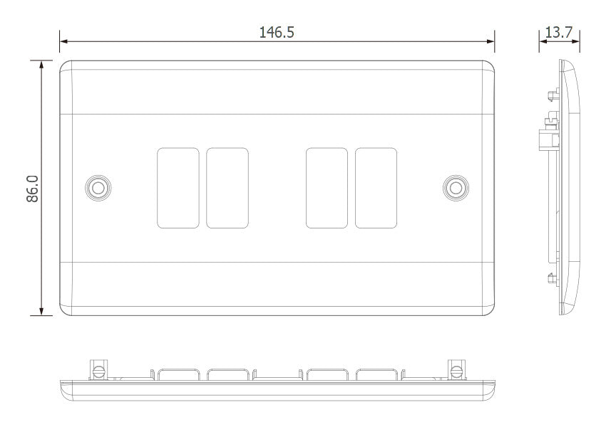 BG GridLite MNPC4 Nexus Metal 4G Grid Front Plate - Polished Chrome