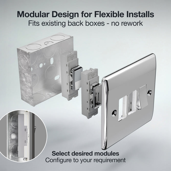 BG GridLite MPC12 20A 16AX SP 2-Way Switch Module - Polished Chrome
