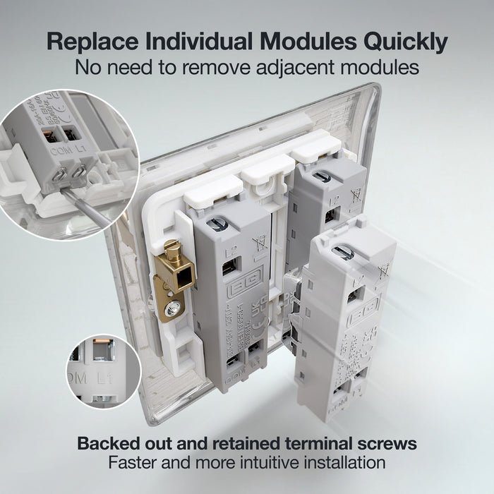 BG GridLite MPC12C 20A SP 2-Way (Centre Off) Switch Module - Polished Chrome