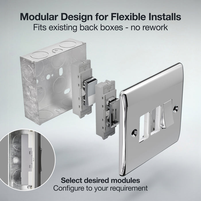 BG GridLite MPC12C 20A SP 2-Way (Centre Off) Switch Module - Polished Chrome