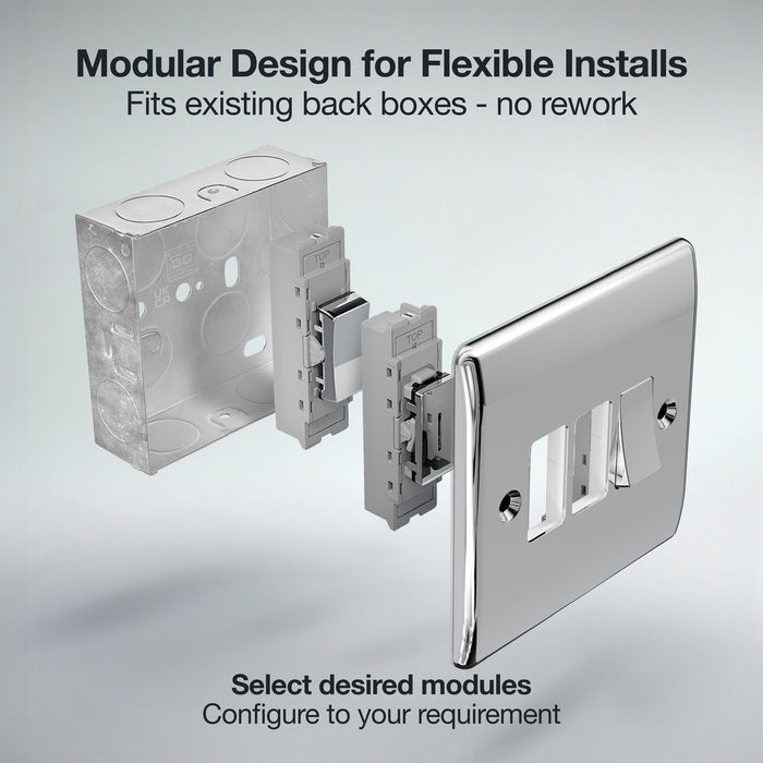 BG GridLite MPC142 20A 2-Way Retractive Switch Module - Polished Chrome