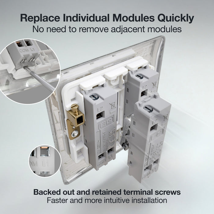 BG GridLite MPC142BELL 20A 2-Way Retractive Switch Module "Bell Symbol" - Polished Chrome