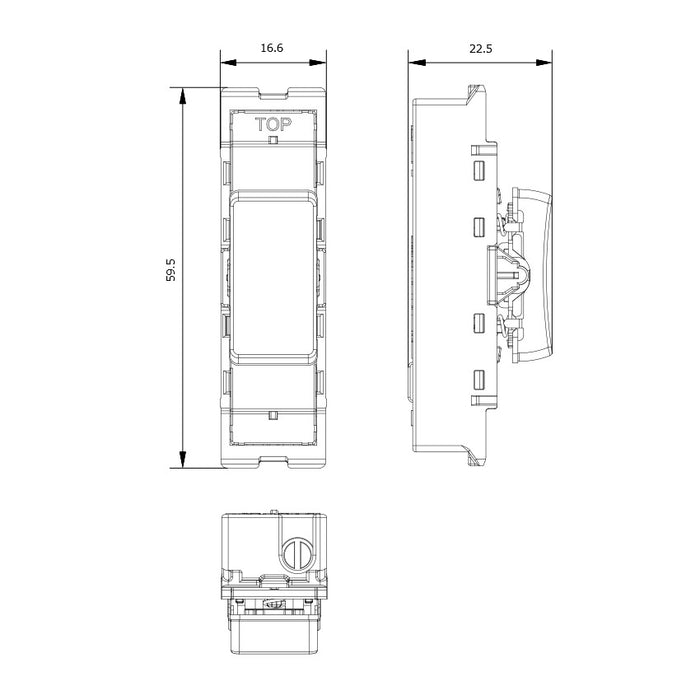 BG GridLite MPC142C 20A SP 2-Way Retractive (Centre Off) Switch Module - Polished Chrome