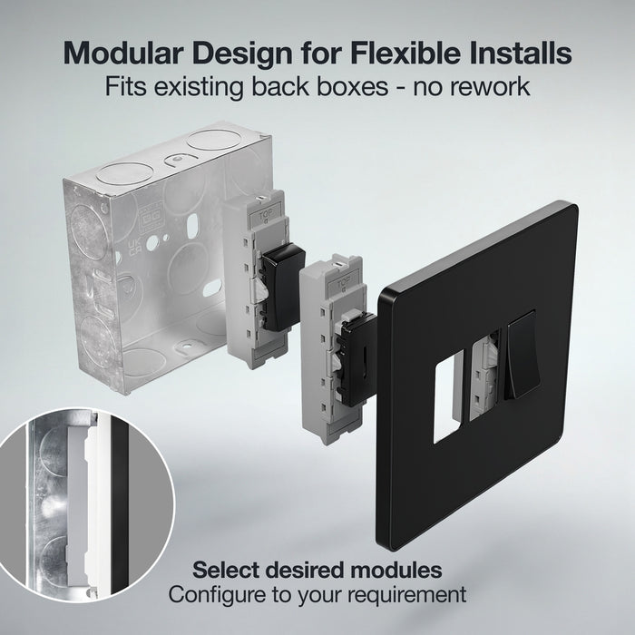 BG GridLite MPCDB12EL Evolve 20A 16AX SP 2-Way Key Switch Module "EMG LTG TEST" - Black