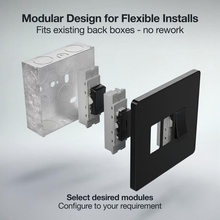 BG GridLite MPCDB13 Evolve 20A 16AX 2-Way Intermediate Switch Module - Black