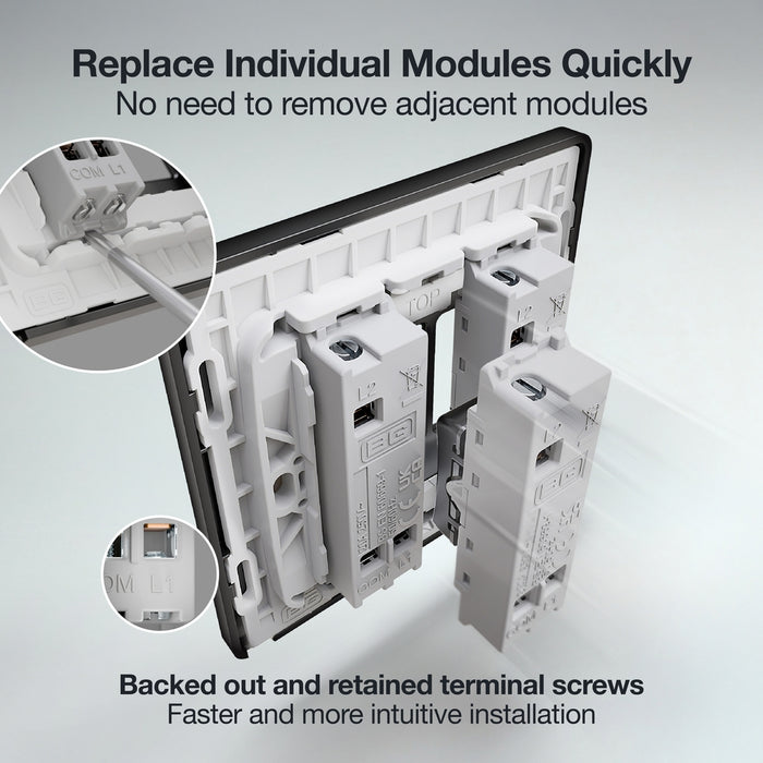 BG GridLite MPCDB142C Evolve 20A SP 2-Way Retractive (Centre Off) Switch Module - Black
