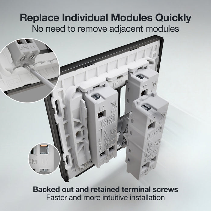 BG GridLite MPCDB142PR Evolve 20A 2-Way Retractive Switch Module "PRESS" - Black