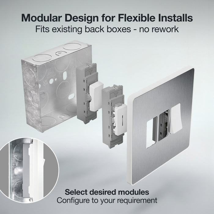 BG GridLite MPCDBS1W Evolve 1G Grid Front Plate - Brushed Steel (White)