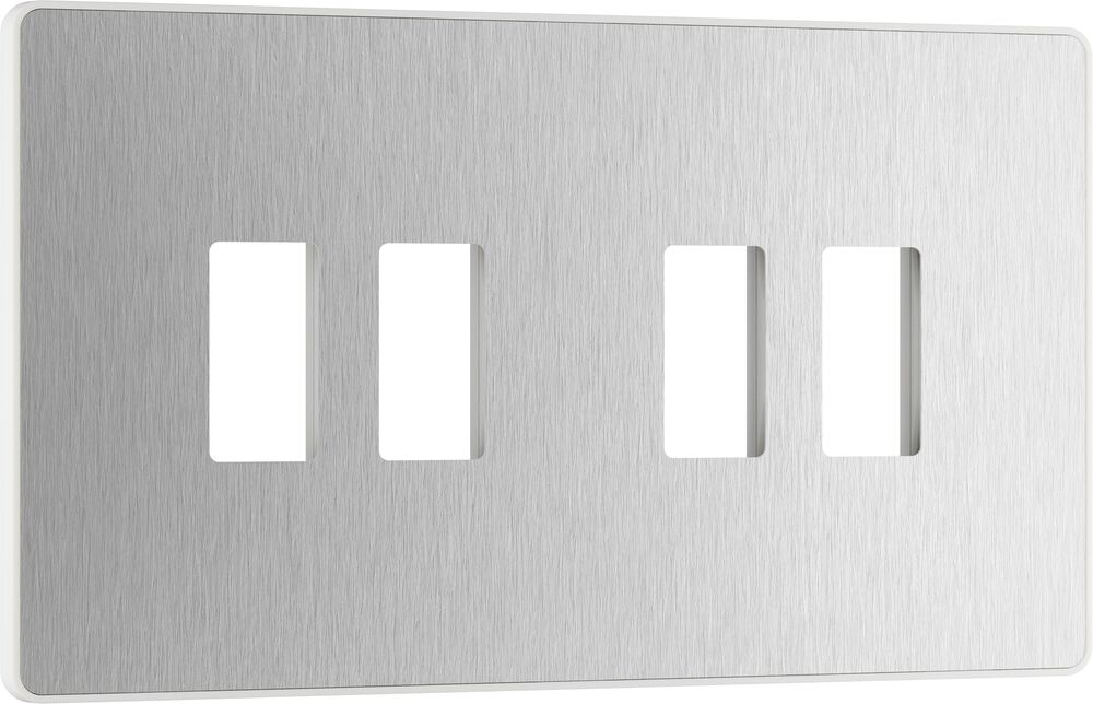 BG GridLite MPCDBS4W Evolve 4G Grid Front Plate - Brushed Steel (White)