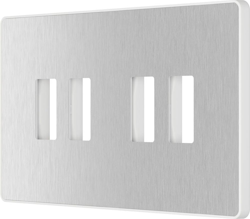 BG GridLite MPCDBS4W Evolve 4G Grid Front Plate - Brushed Steel (White)
