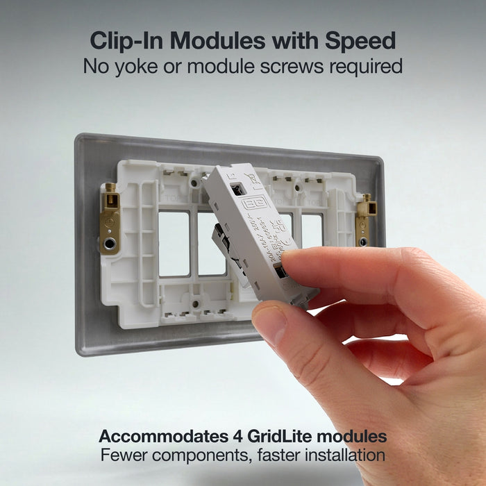 BG GridLite MPCDBS4W Evolve 4G Grid Front Plate - Brushed Steel (White)